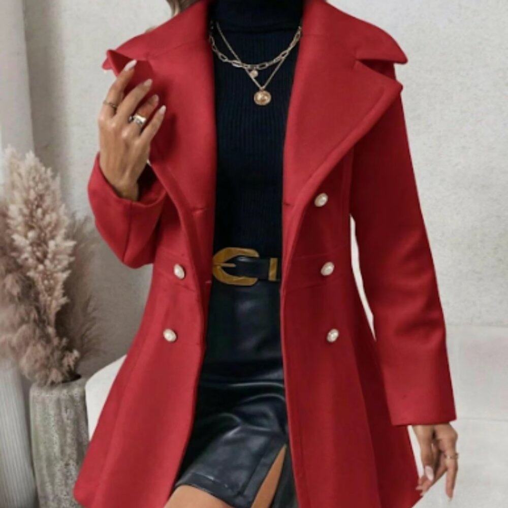 Elegant Red Pea Coat for Women